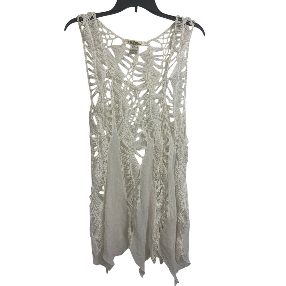 Rima White Crochet Boho Sharkbite Hem Fairy Beach Cover Up Top